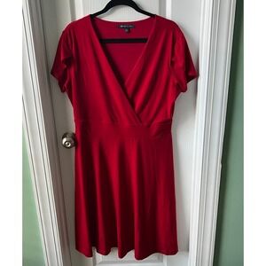 Brooks Brothers Womens Dress Red Faux Wrap Short Sleeve Stretch V-neck Size XL